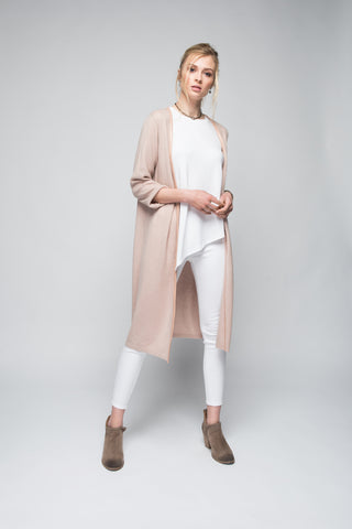 Cashmere Duster with Tibetan Sheep Fur Trim in Shell