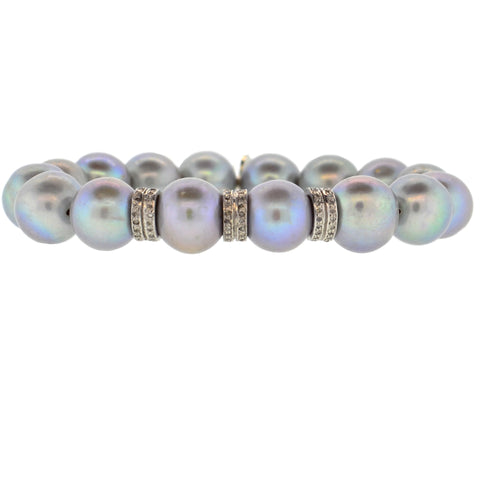 Gray Baroque Pearl & Diamond Flower Bracelet with Gold Hematite