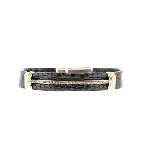 Black Shimmer Mala Mala Leather Bracelet with a Twilight Druzy