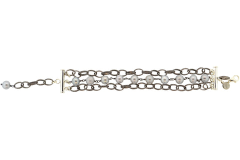 Oxidized Sterling Silver & Gray Potato Pearl Paris Bracelet