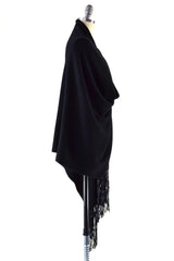 Cashmere Shawl with Double Leather Fringe in Black