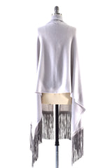Cashmere Shawl with Double Leather Fringe in Dove Gray