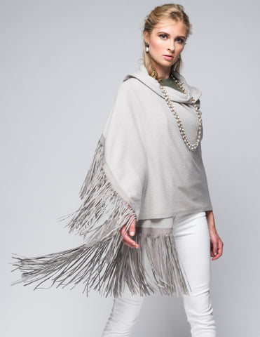 Cashmere Gilet/Vest with Curly Tibetan Sheep Fur in Dove Gray