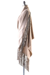 Cashmere Shawl with Double Leather Fringe in Safari