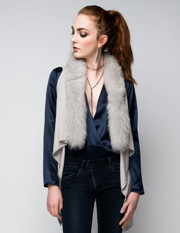 Cashmere Vest with Fox Fur Collar in Midnight Blue