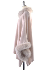 Cashmere Poncho with Full Fox Fur Trim in Blush