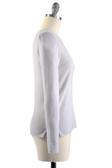 Cashmere Sweater with Leather Piping in Dove Gray