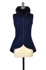 Cashmere Vest with Fox Fur Collar in Midnight Blue