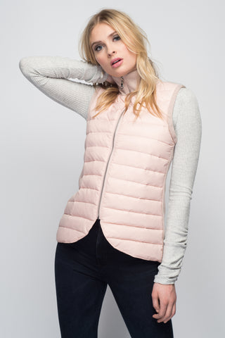 Cashmere Vest with Leather Piping in Blush