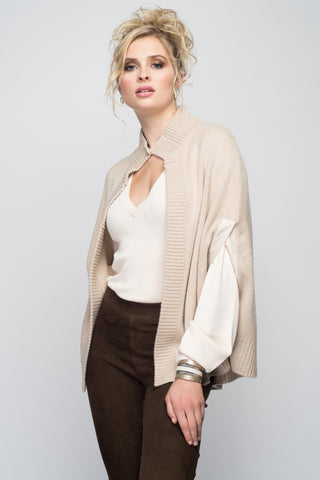 Cashmere Swing Poncho with Leather Trim in Blush