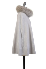 Cashmere Swing Cape Cardigan with Fox Collar in Dove Gray