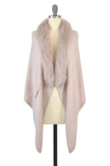 Cashmere Stole with Front Fox Fur Trim in Blush