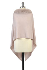Cashmere Stole with Front Fox Fur Trim in Blush