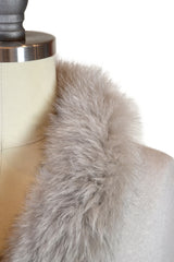 Cashmere Stole with Full Fox Fur Trim in Dove Gray