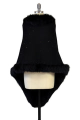 Cashmere Stole with Full Fox Fur & Crystals in Black