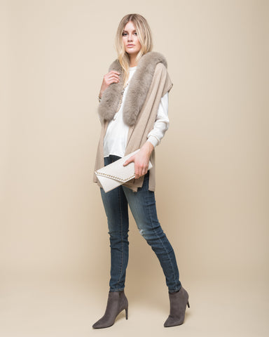 Cashmere Vest with Leather Piping in Dove Gray