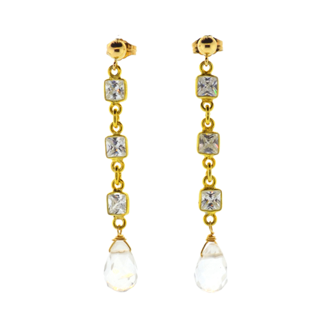 Diamond & Lavender Baroque Pearl Drop Earrings in Rose Gold