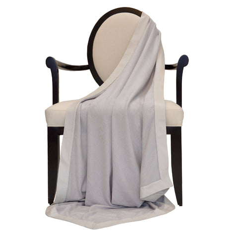 100% Cashmere Decorative Throw with Full Rabbit Trim in Cloudy Gray
