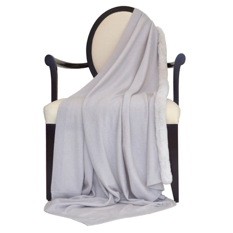 100% Cashmere Decorative Throw with Full Rabbit Trim in Oatmeal