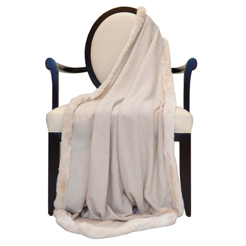100% Cashmere Decorative Throw with Tibetan Sheep Fur on 1 Side in Oatmeal