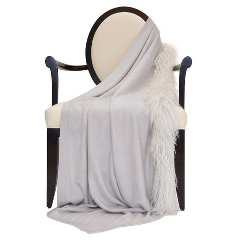 100% Decorative Throw with Genuine Leather Trim in Cloudy Gray