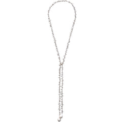 Dangling White Baroque Pearl Lariat in Sterling Silver