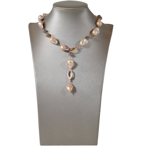 Delaire Necklace with Diamonds & Pink Baroque Pearls