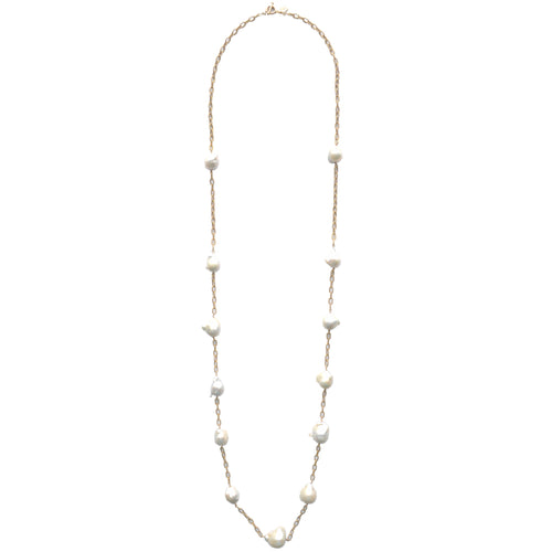White Baroque Pearl Chunky Cable Link Lillypad Necklace