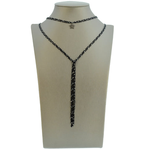 Oxidized Sterling Silver Starry Nights Diamond Starburst Y Necklace
