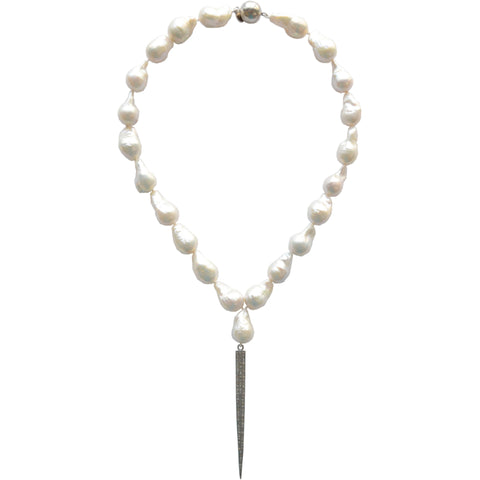 Gray Baroque Pearl Necklace with a Diamond Spike