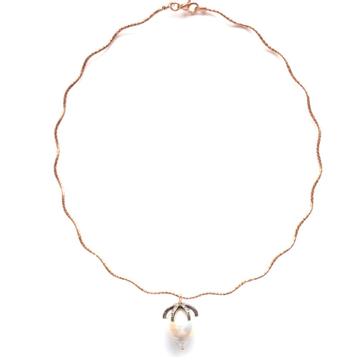 Rose Gold Choker with a White Baroque Pearl