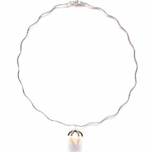 Sterling Silver Choker with a White Baroque Pearl