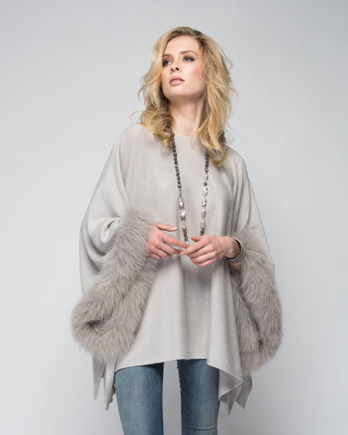 Cashmere Swing Poncho with Fox & Crystals in Midnight Blue