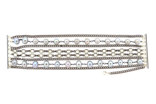 Oxidized Sterling Silver & Gray Potato Pearl Paris Bracelet