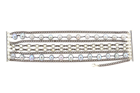 Oxidized Sterling Silver & Peach Moonstone Paris Bracelet