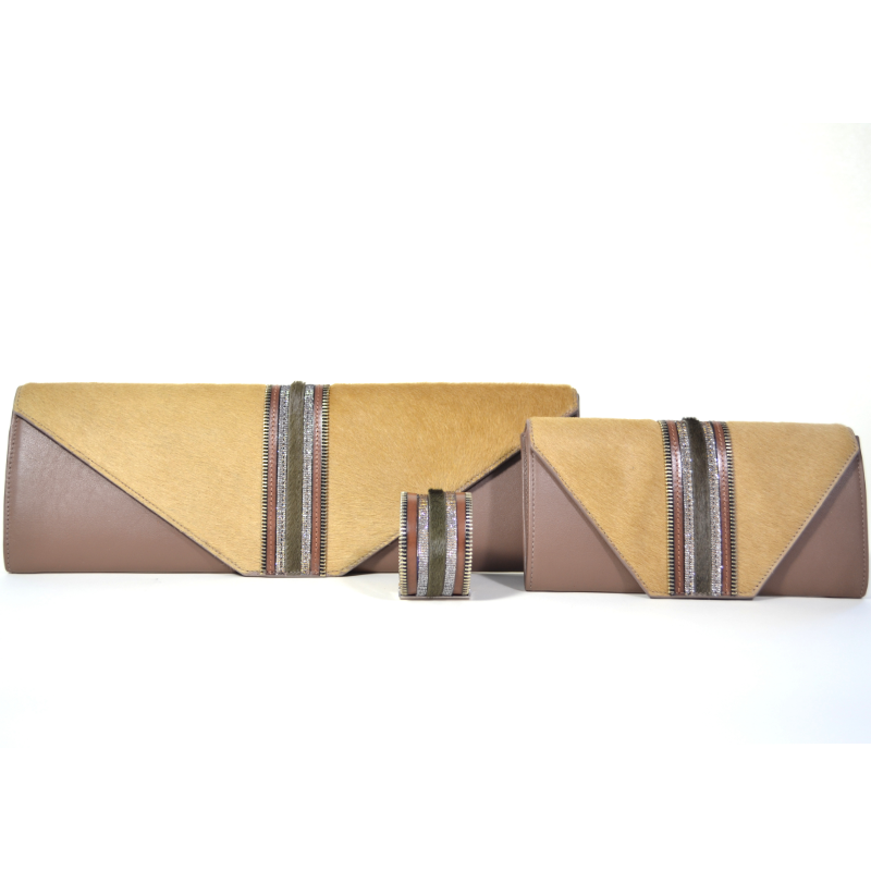 Brown Zip Leather Namibia Cuff with Khaki Hide