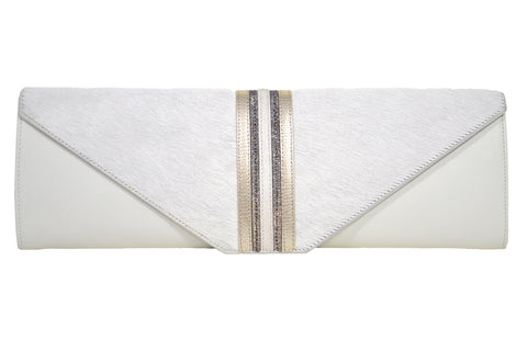 Cashmere Stole with Front Tibetan Sheep Fur & Crystals in Ivory