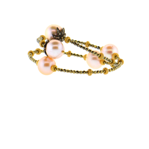 Pink Potato Pearl & Diamond Bracelet with Hand-Set Hematite