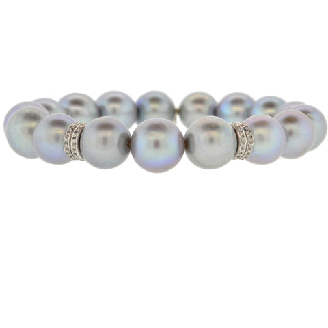 Silver Shimmer Mala Mala Leather Bracelet with a White Baroque Pearl