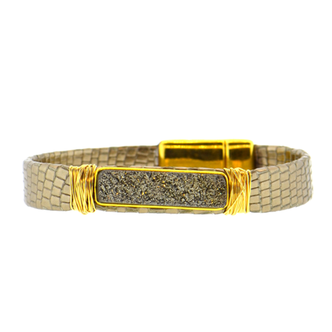Blush Shimmer Mala Mala Leather Bracelet with a Gold Arc