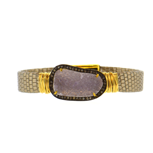 Bronze Shimmer Mala Mala Leather Bracelet with a Lavender Druzy