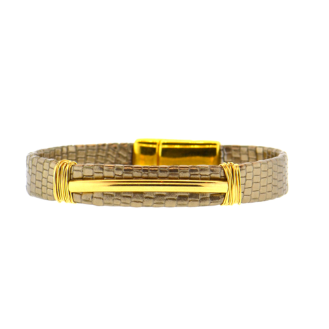 Gold Shimmer Mala Mala Leather Bracelet with a Golden Druzy