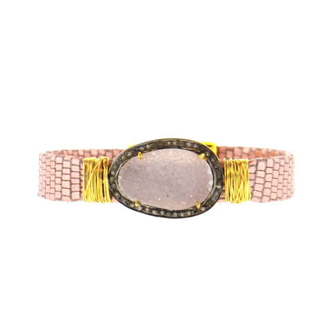 Bronze Shimmer Mala Mala Leather Bracelet with an Auburn Druzy