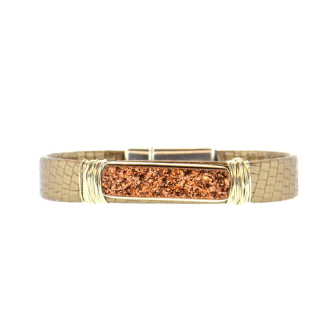 Blush Shimmer Mala Mala Leather Bracelet with a Gold Arc