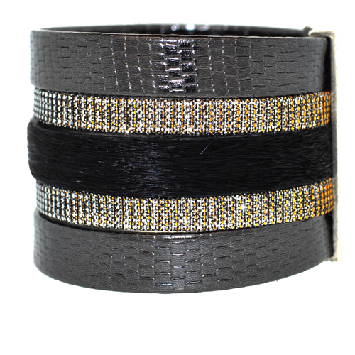 Black Shimmer Leather Namibia Cuff with Black Hide
