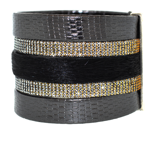 Charcoal Shimmer Leather Namibia Cuff with Gray Hide