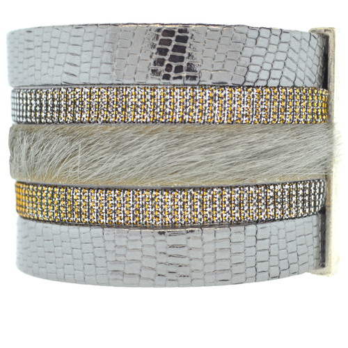 Charcoal Shimmer Leather Namibia Cuff with Gray Hide