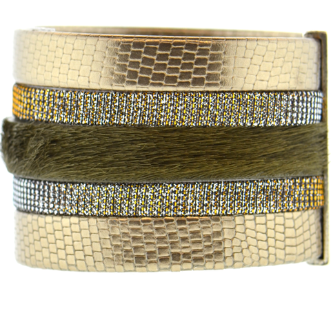 Gemstone Namibia Cuff with Gold Leather & White Hide
