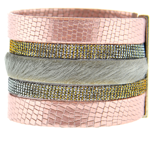 Pink Shimmer Leather Namibia Cuff with Gray Hide