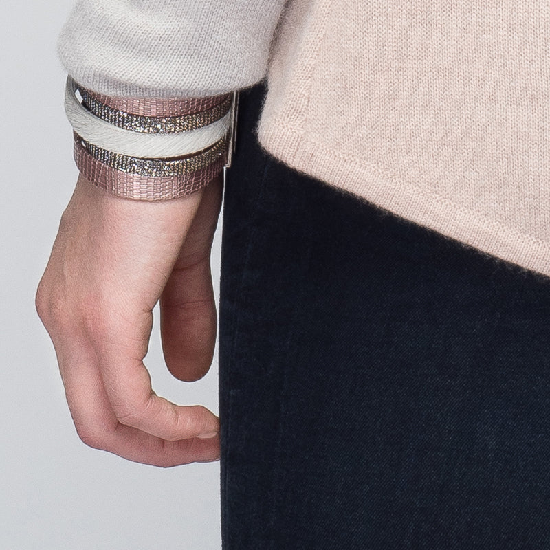 Pink Shimmer Leather Namibia Cuff with White Hide